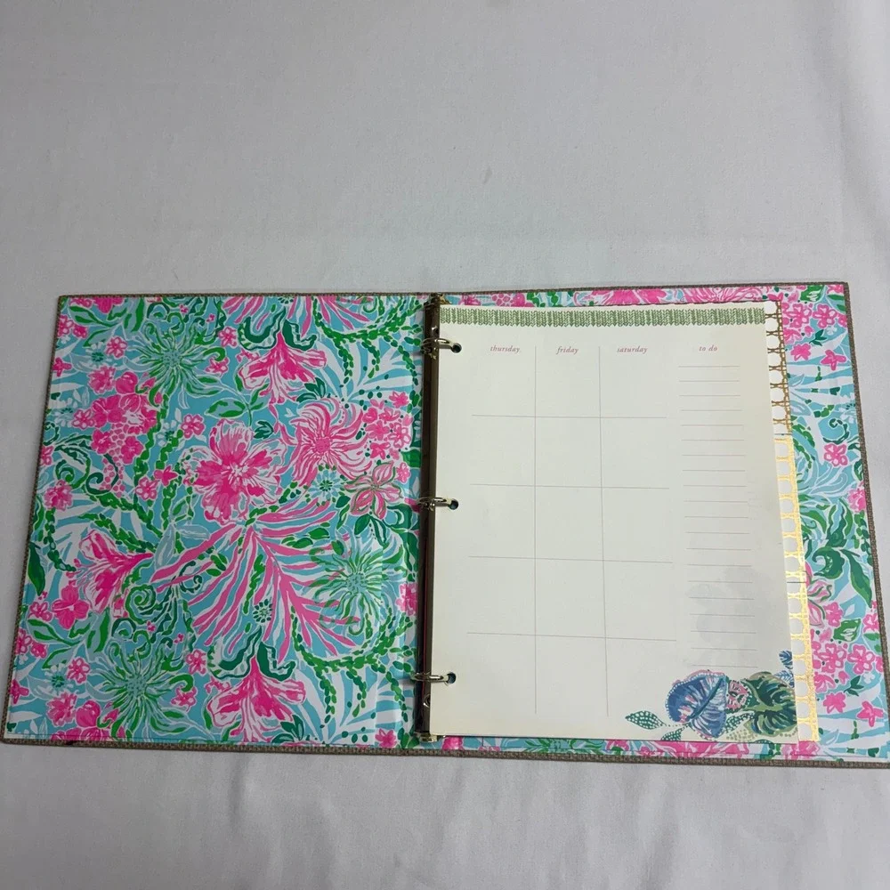 Lilly Pulitzer Large Agenda Planner Binder Floral Gold Ring 12x10 Refillable